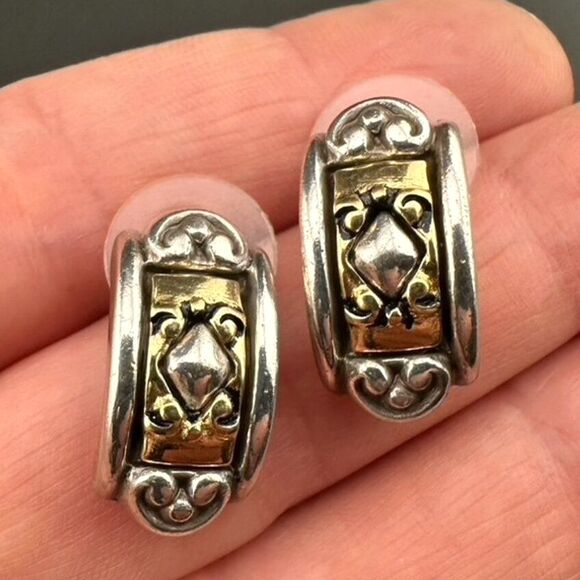 Brighton "INTRIGUE HEART" Gold & Silver Plated Posts with Scrollwork detail - Picture 2 of 3